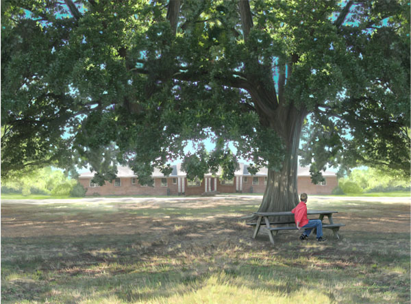 This was originally a front cover eBook illustration for Elizabeth Massie's "Homegrown" a wonderful mainstream "coming of age" novel. When the publisher wanted a wraparound cover painting for a print book, I expanded the artwork out to the left. The location is an actual children's home here in Virginia. I was quite happy with the expanded painting.